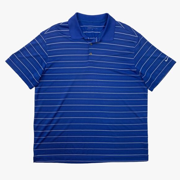 Nike Polo Shirt Mens XL Cobalt Blue Striped Dri Fit Performance Vented Seam Golf - Picture 1 of 12